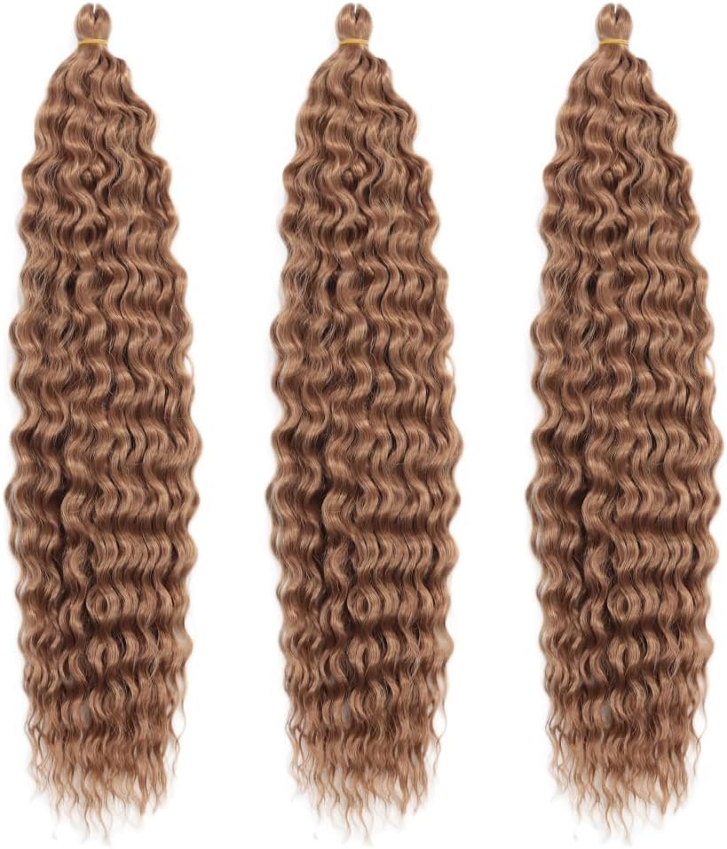 Ocean Wave Crochet Hair 3 Packs 30 Inch Deep Twist Crochet Hair Bohemian Braiding Curly Natural Black Synthetic Braiding Hair Extensions For Women W-3099#27