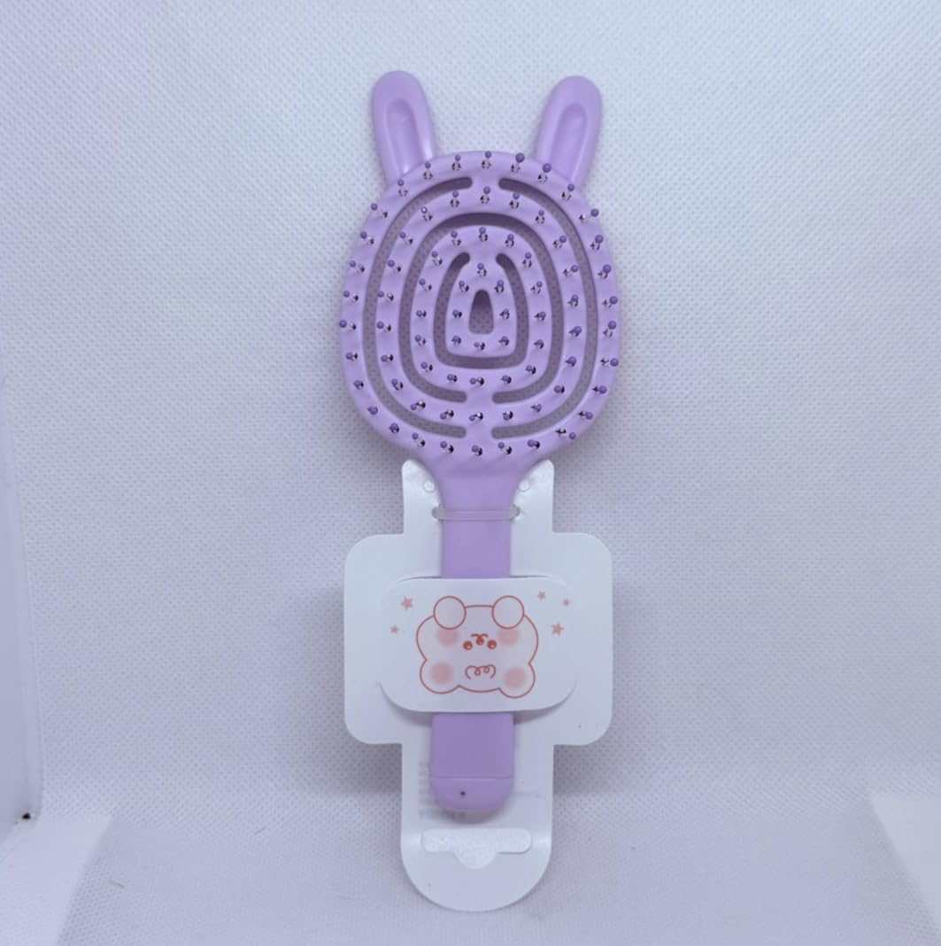 Detangling Hair Brush for Kids & Adults – No Pulling, Soft Flexible Bristles, Anti-Frizz, Easy Knot Removal, Double Ear Grip, Suitable for Curly, Wavy & Straight Hair – 4 Colors (Purple)