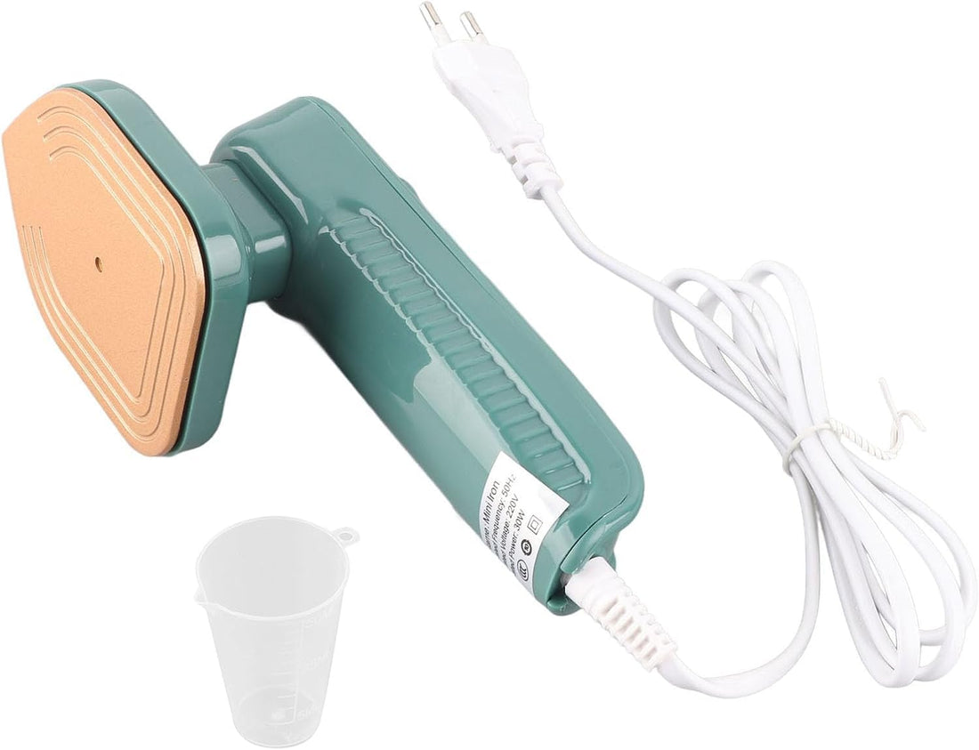Mini Hand Steam Iron 30W Lightweight Portable Steam Iron With Quick Heating For Travel, Home Or Office Includes Measuring Cup Handheld Steamer For Clothing, Hanging Ironing (Green)