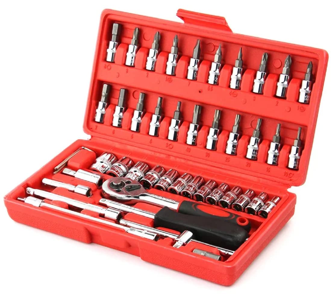 Spaceshoop 46 in 1 Socket Set Wrench Tool Kit 0.635cm Quick Ratchet Automotive Repair 46 Pieces
