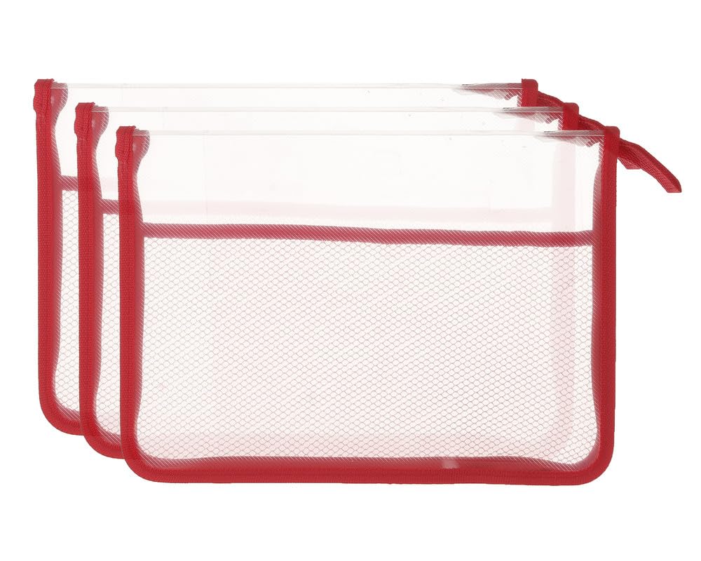 3A A4-836 Plastic Zipper File A4 23 * 32 cm 3 Pieces - Red