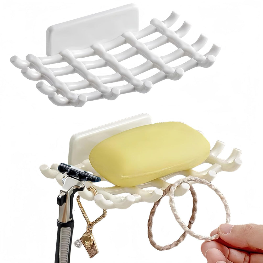 Tazweeq 2Pcs Soap Dish Holders, Adhesive Bar Soap Holder, No Drilling Bathroom Organizers, Ideal for Shower Walls, Bathtubs, Sinks