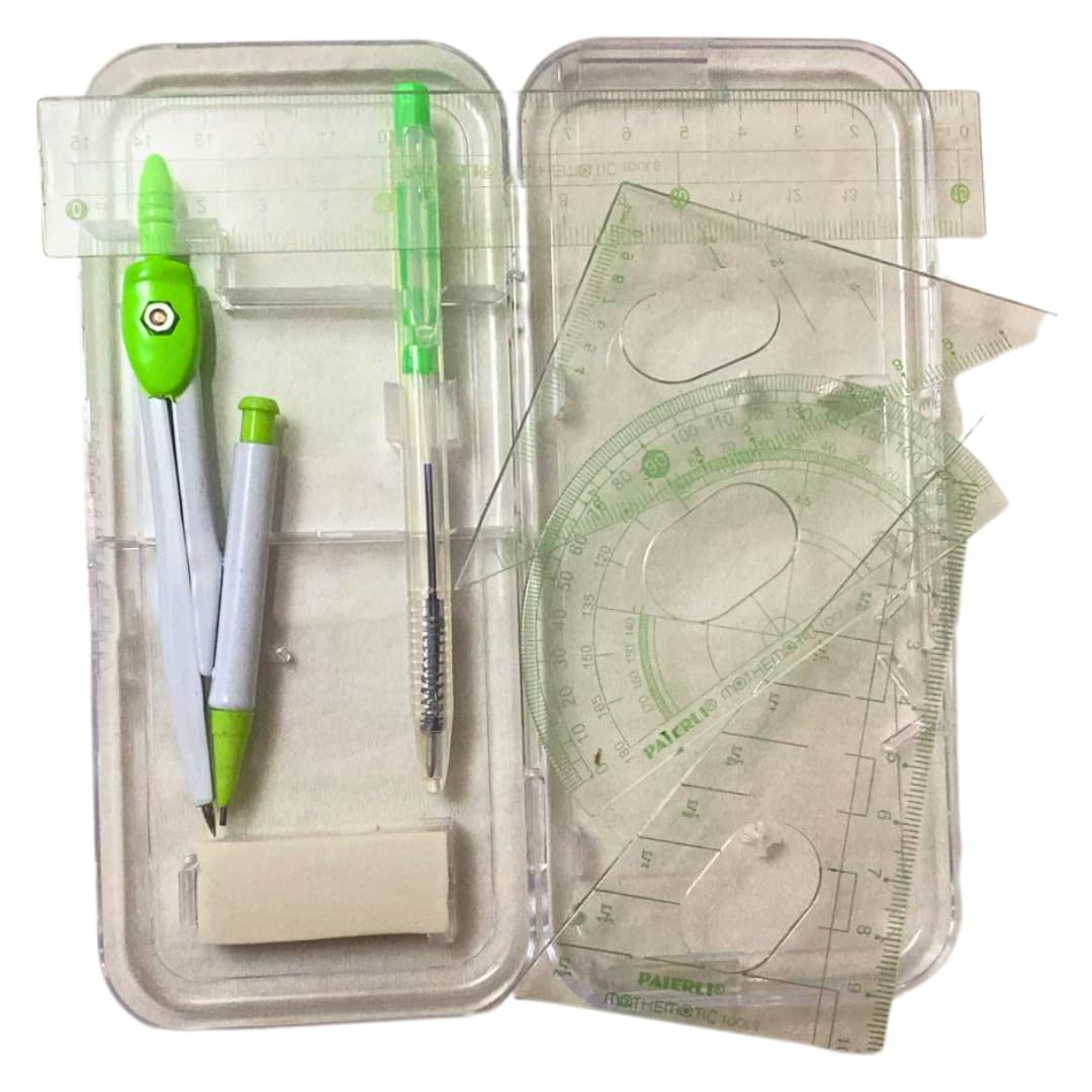 Set of 7 Pieces Geometric Compass, Eraser, Mechanical Pencil, Mechanical Pencil Leads, Geometric Shapes Tools Students, Office, Mathematical Drawing Measuring Stationery, Circle Drawing (Mint Green)