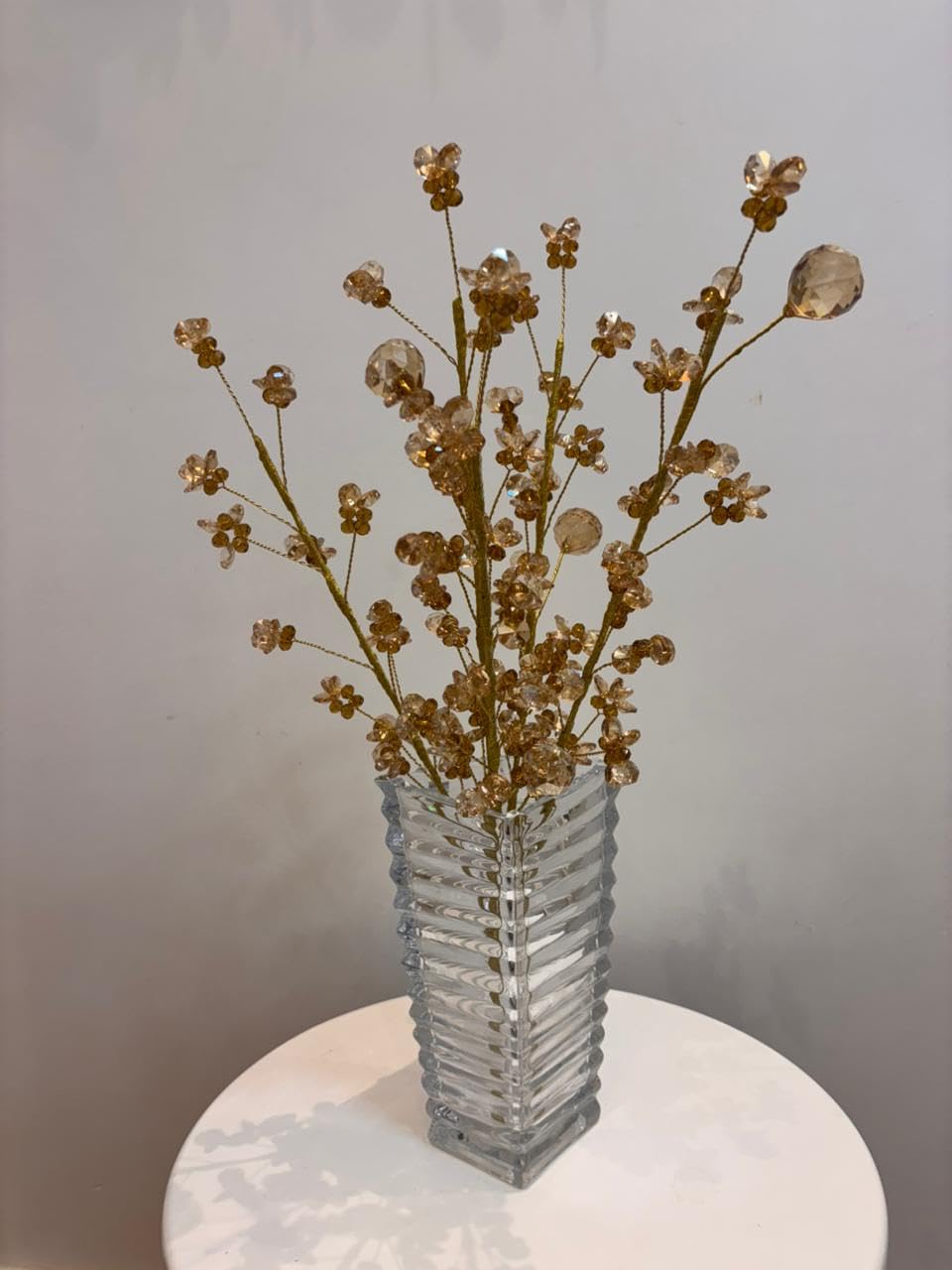 ArtWorx 2 Stems Flowers Gold Handmade Crystal Flower Branches with Champagne Beads Artificial Plant