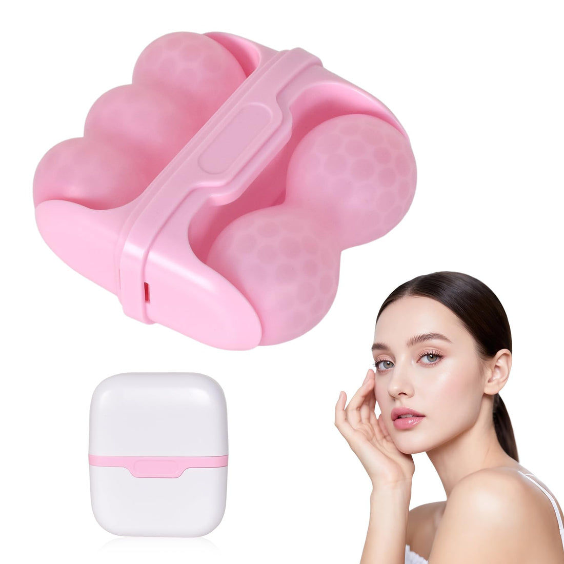 Ice Roller for Face, 2in1 Massage Roller for Cold Body Facial Massage,Skin Care Tools,Gift for Women (Pink)
