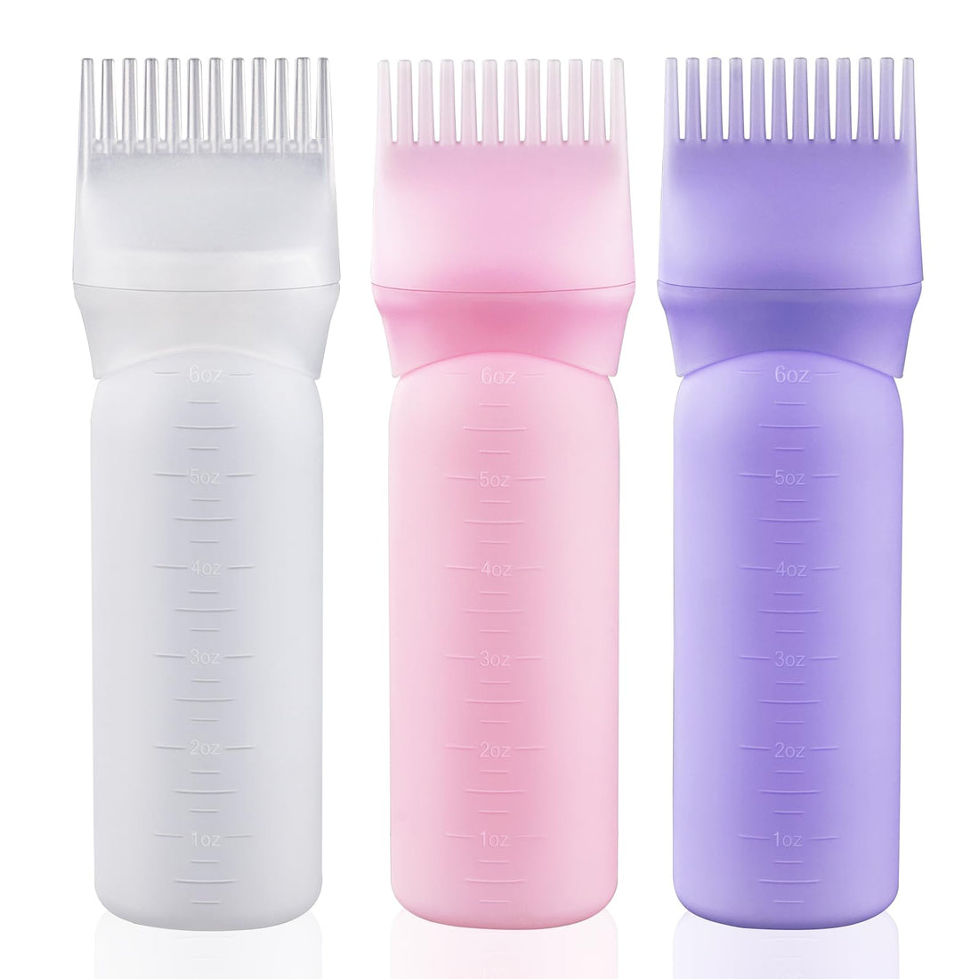 Cosywell Root Comb Applicator Bottle 6 Ounce Pink White Purple | Hair Dye Applicator Brush, 3 Pack, Hair Root Comb Color, Graduated Scale