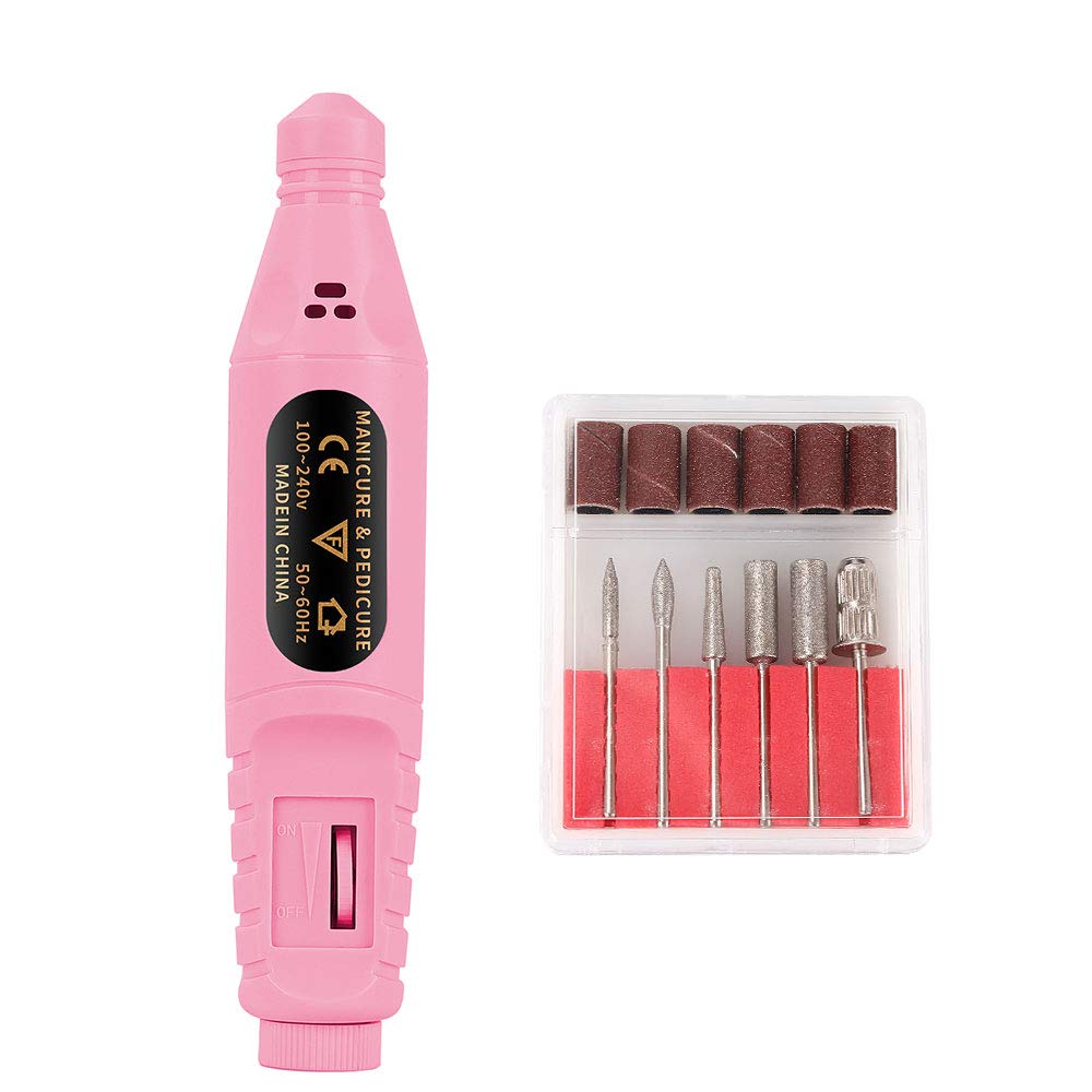 LIARTY USB Electric Nail Files Manicure Pedicure Drill Kit Gel Polish Remover With 6pcs Drills Nail Drill Machine Nail File Drill Kit For Remove Gel Nail Polish (Pink)
