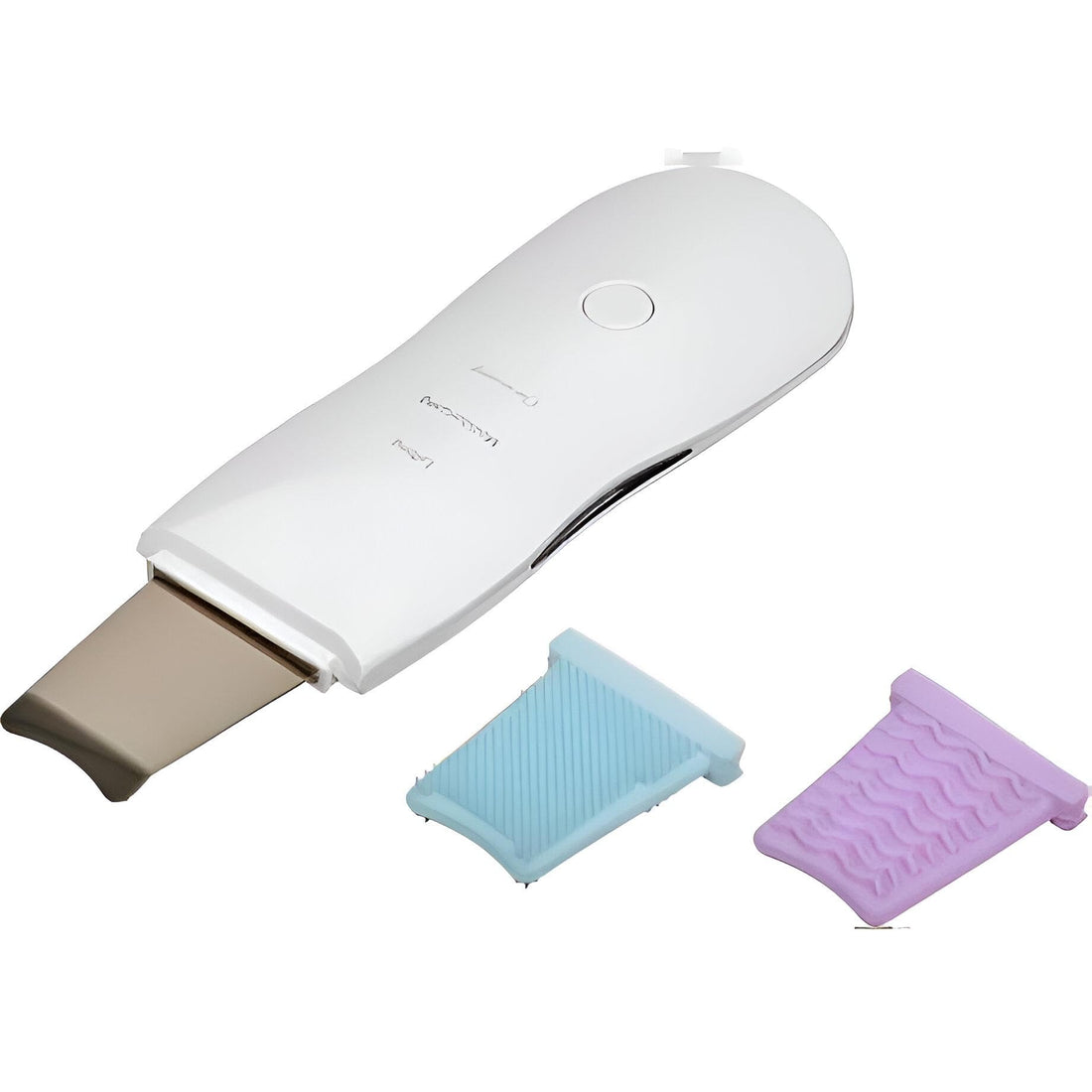 Silk Skin Tool - Gentle ultrasonic facial device designed to remove blackheads, refine pores, and exfoliate with two silicone caps for comfortable at-home care color white.