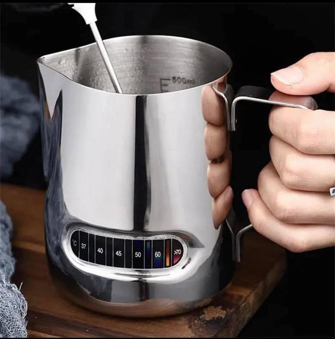 Milk Frothing Pitcher with Thermometer Espresso Steaming Frothing Cup, Perfect for Espresso Machines and Latte Cappuccino Art, Coffee Fest Family Office, Coffee Accessories (350 ml)