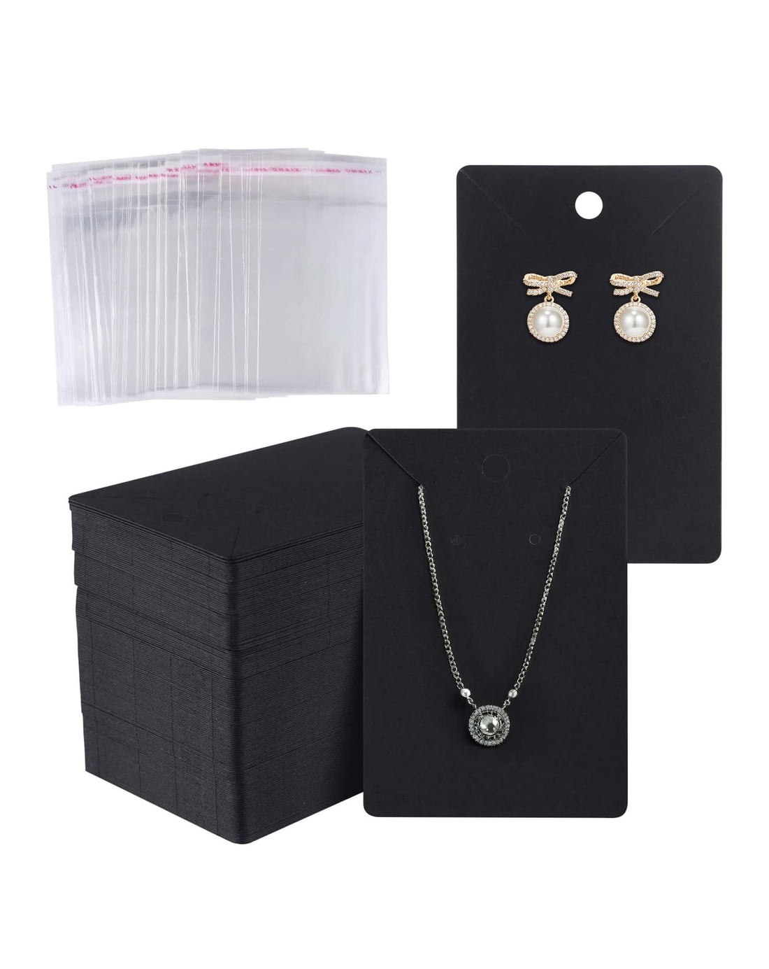 Earring Cards for Selling 200 Pcs Earring Display Cards with 200 Pcs Self-Seal Bags Kraft Paper Earring Holder Card Necklace Display Card for Jewelry Packaging Supplies,Black