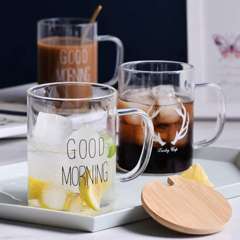 Special Offer (3 mg) Premium Thermal Glass Mug with Good Morning Design - Perfect for Juices, Tea, Coffee