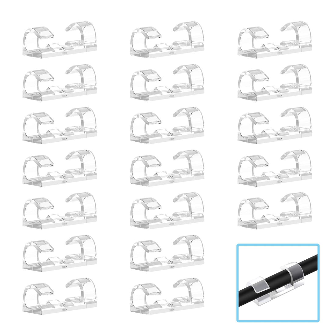 Wonka Cable Clips with Self-Adhesive Wire Management Straps Cord Grip Holders Cable USB/TV/PC Wire Tidy Organizer Baseboard Cable Ties - Transparent 20 PC