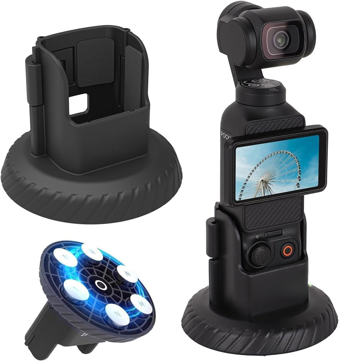 Magnetic Car Mount & Desktop Stand for OSMO Pocket 3, Versatile Expansion Holder with Secure Mounting Adapter Bracket, Stable Camera Stand for Vehicle Dashboard & Desk Use