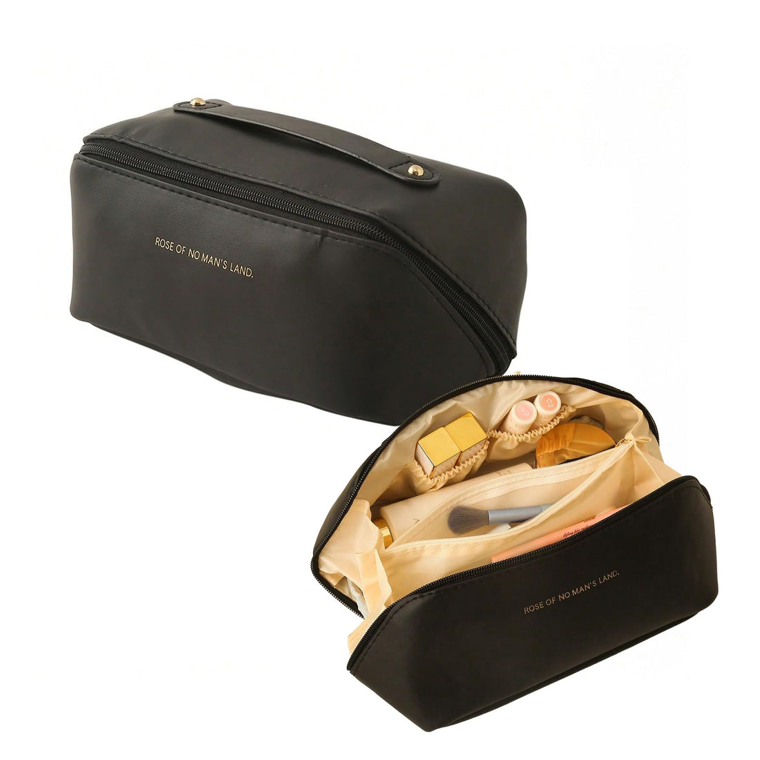 AmazingEGP | Multifunction Cosmetic Storage Bag, Black, PU Leather, Large Capacity, Zipper Closure, Portable Travel Makeup Organiser for Women (BLACK)
