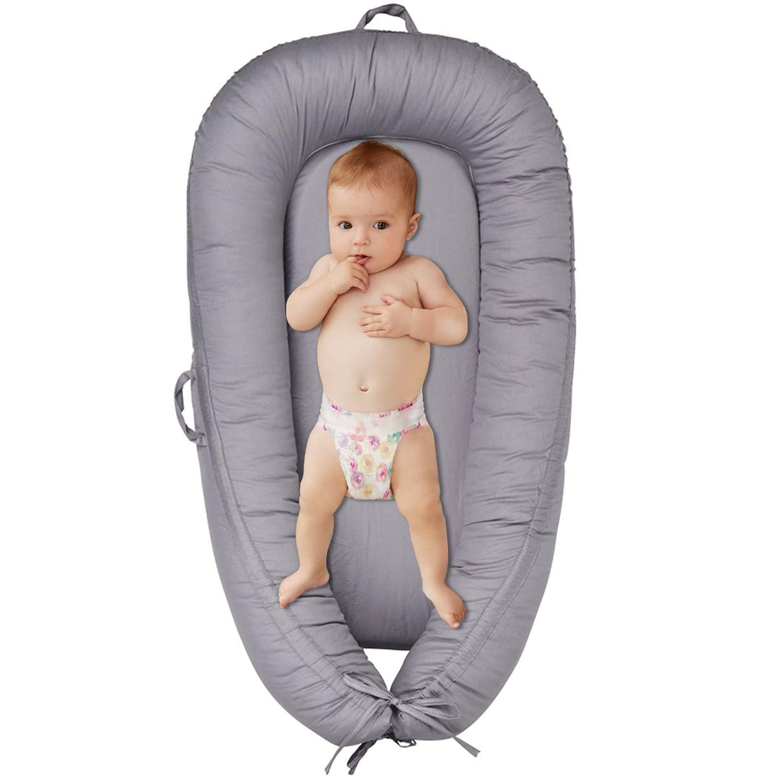 Moro Moro 3 Oenbopo Portable Baby Lounger With Pillow, Travel Newborn Lounger Mattress (Grey)