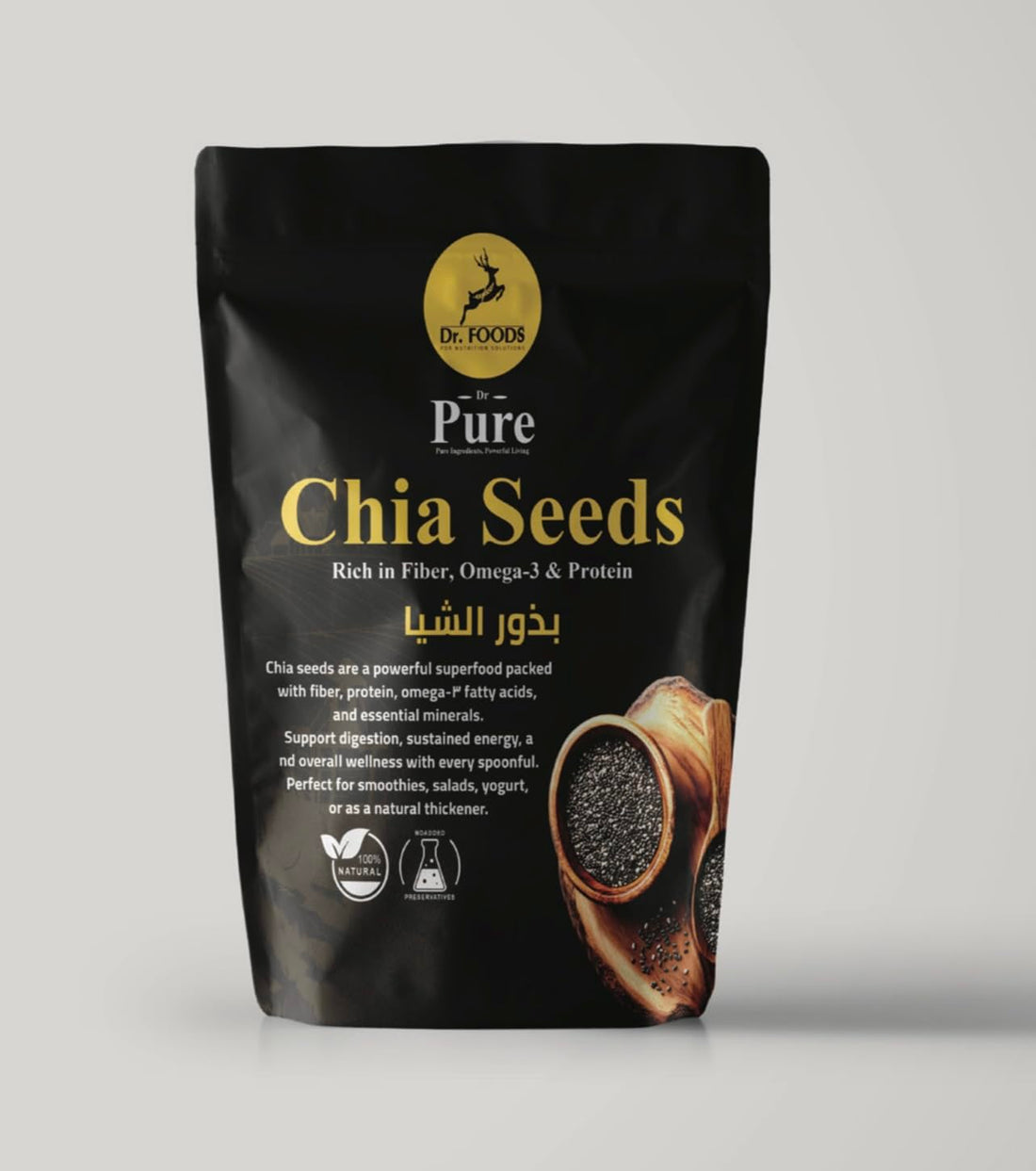 Dr. Foods Pure Chia Seeds, 200 g – Natural Black Super Seeds Rich in Omega-3, Fiber & Protein | Gluten-Free · Vegan · Premium Quality