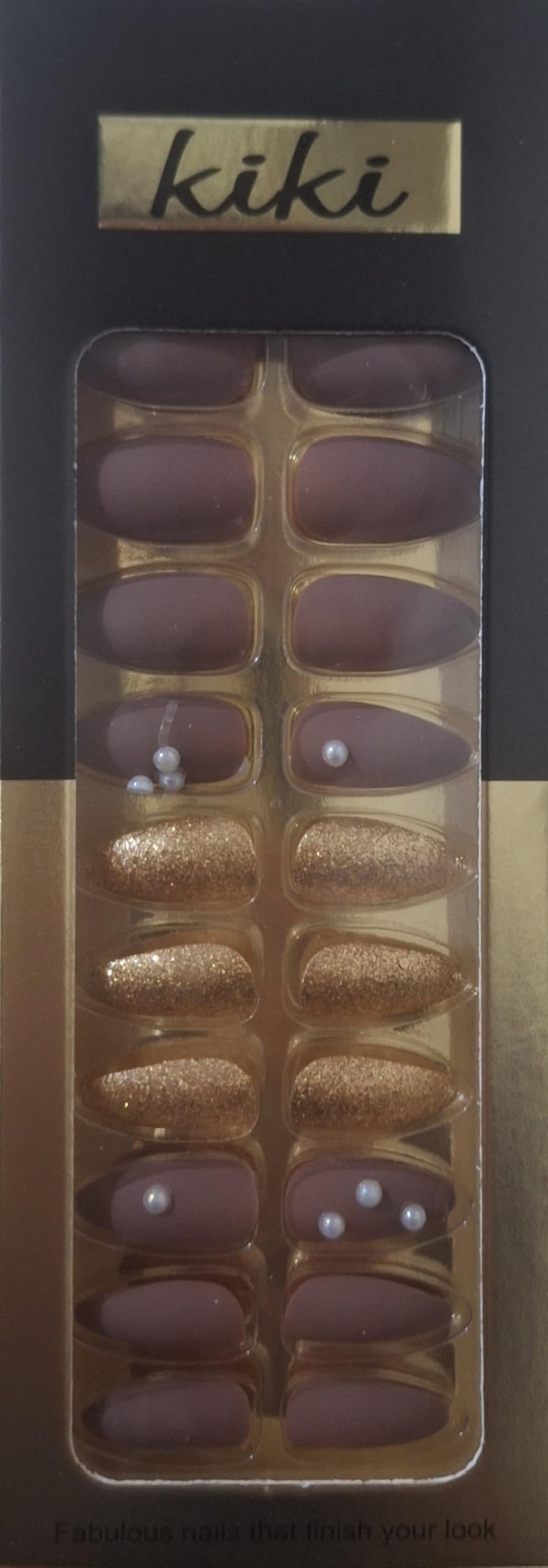 Acrylic Press on Nails - 24 Medium - Fake Nails, Perfect for Party, Come with 1 Sheet Double Face (Dark Brown and Gold)