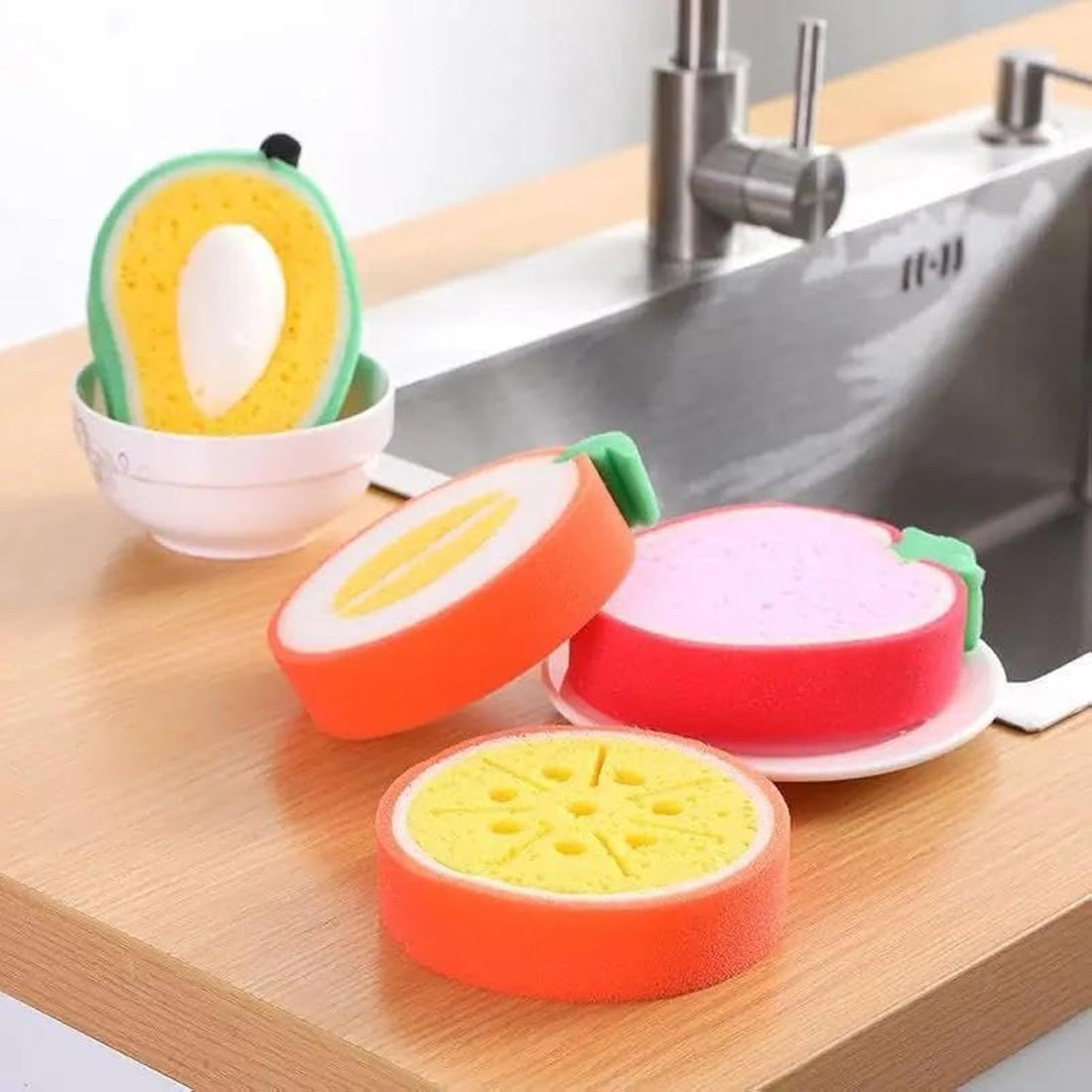 Delicate Fruit Bath Sponges & Baby Bath Tools Set - 4 Pcs Bath Bomb Cleaning Sponge and Exfoliating Brushes, Now Available in 床 Cat