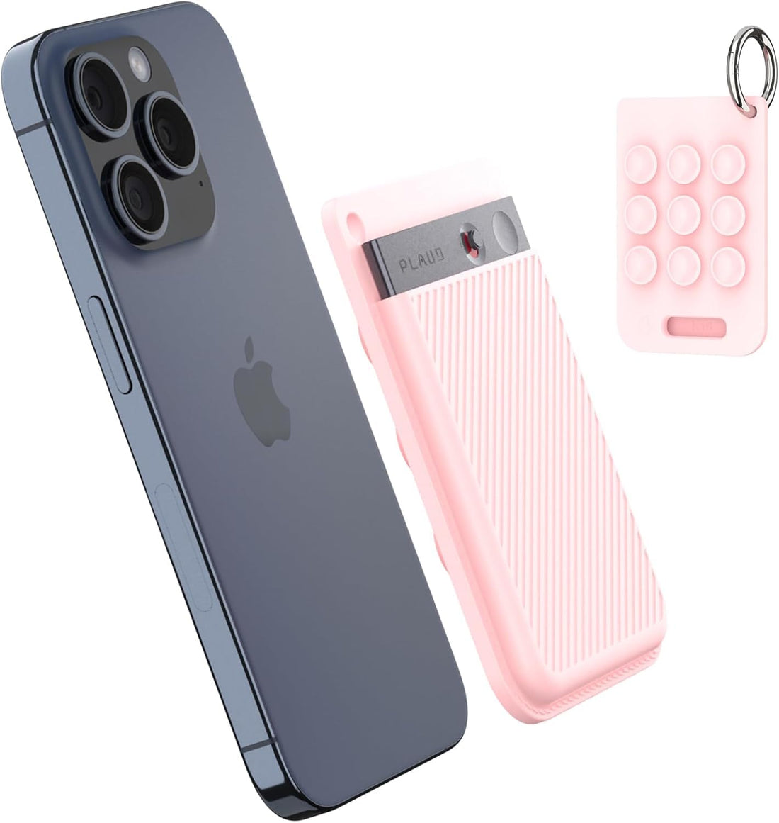 Case for PLAUD AI Voice Recorder, Silicone Suction Cup Portable Protective Cover for PLAUD Note AI Recorder with Carabiner, Attached to The Back of iPhone 15/14/13/12 & All Phone-Pink