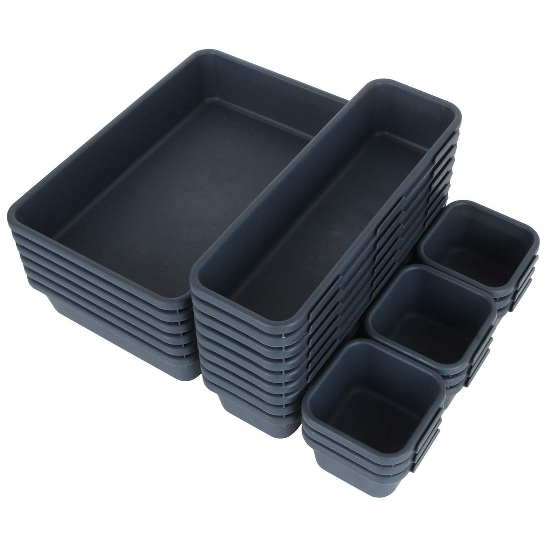 24 PCS Office Interlocking Desk Drawer Organizer Tray Dividers Storage Bins Separators and Storage Bins for Kitchen Bathroom Makeup Office Vanity Bedroom Dresser