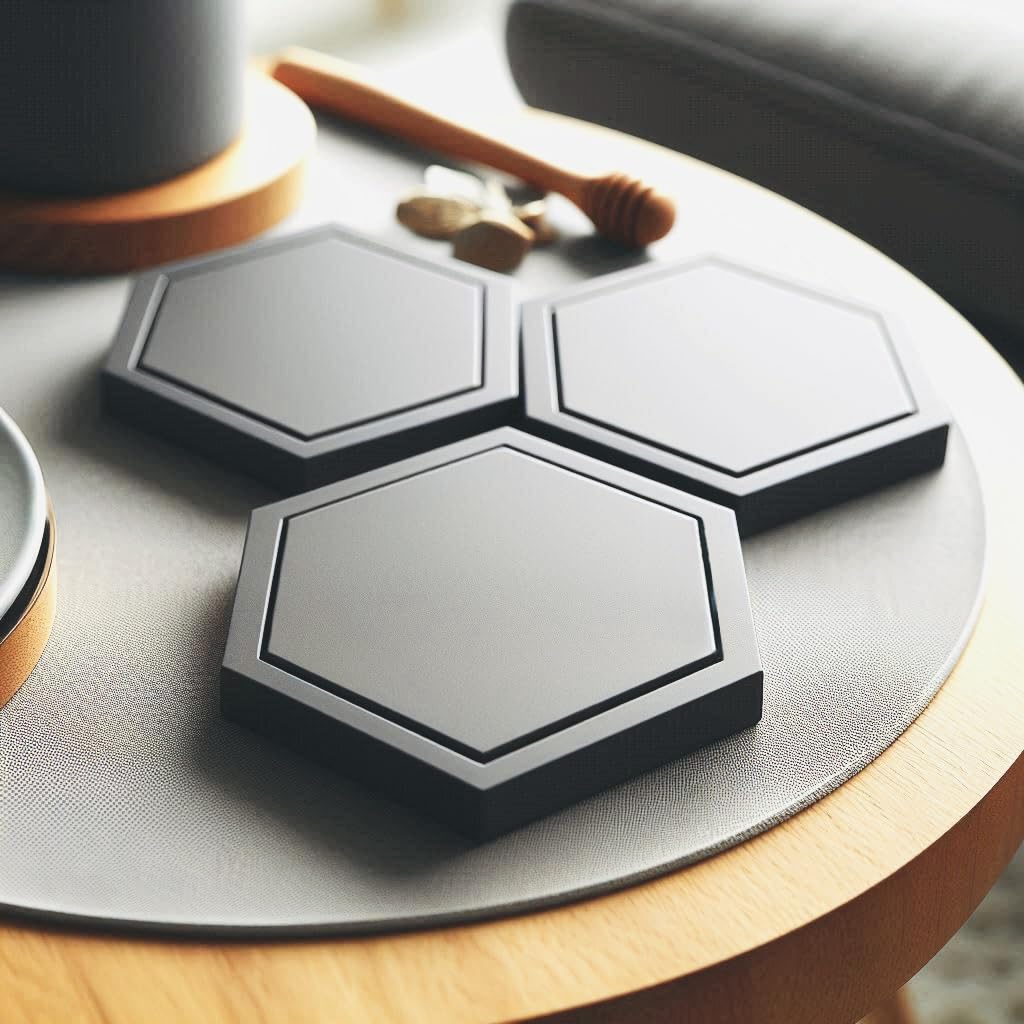 Downtown 3-Piece Modern Hexagonal 3D Printed Coasters Set, Grey Durable Drink Coasters for Home and Office, Geometric Cup Mat Set for Hot and Cold Beverages to Protect Table Surfaces
