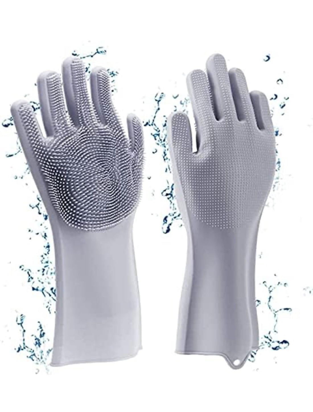 Downtown Magic Silicone Scrub Cleaning Gloves, Grey Latex-Free Scrubber for Dishwashing and Pets, Multi-Purpose Reusable Kitchen Gloves with Silicone Bristles for Deep Surface Cleaning