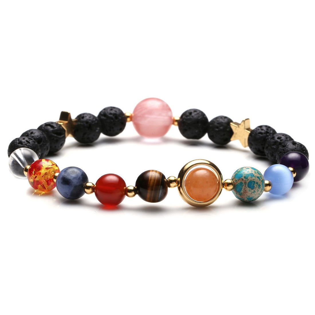 Natural Lava Rock Beads Anxiety Chakra Stone Healing Crystal Solar System Universe Galaxy The Nine Planets Star Bracelet Women Men Jewellery Gifts- multi