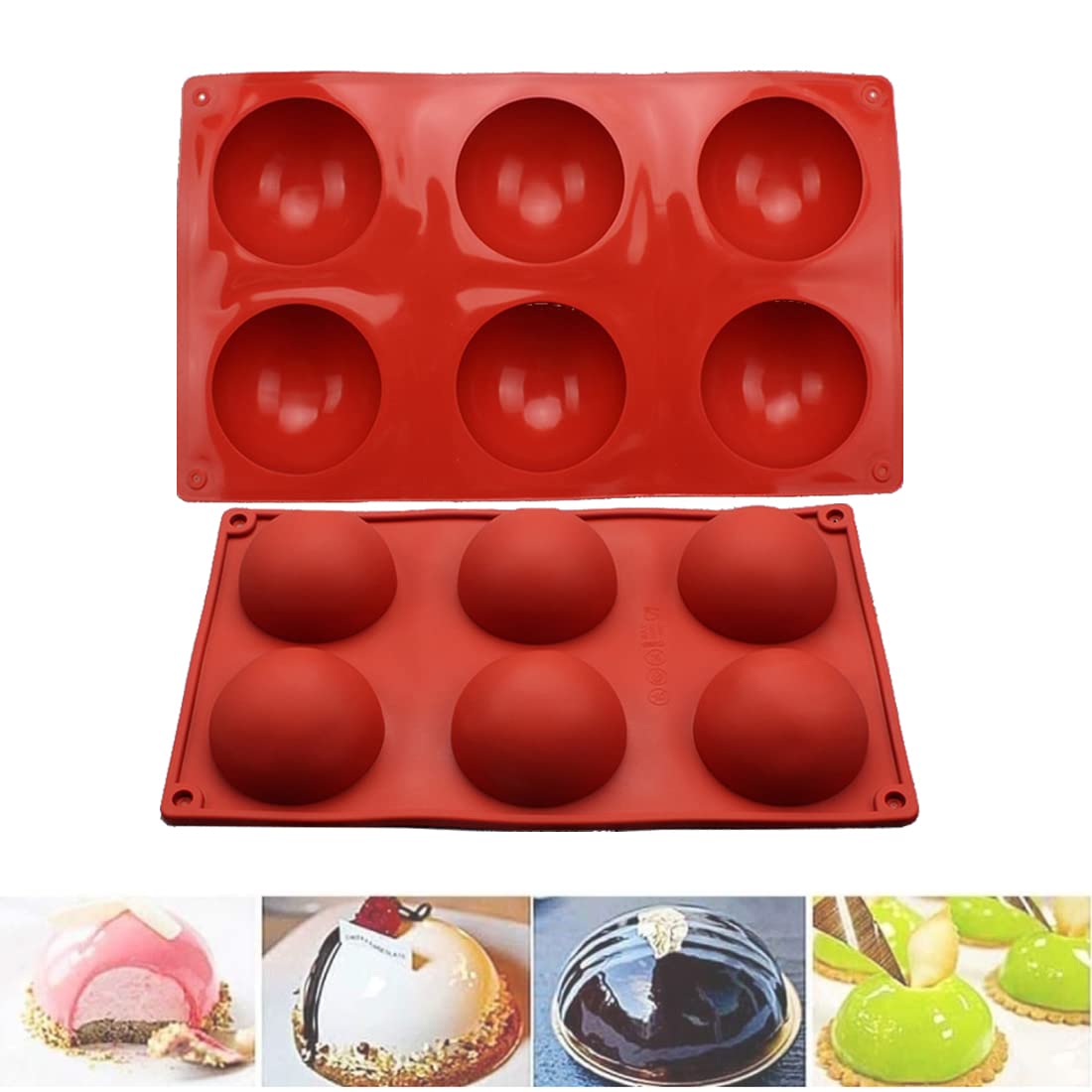 DELFINO Sphere Silicone Molds, Silicone Mold for Chocolate, 6 Holes Semi Sphere Silicone Mold, Round Shapes for Candy Mousse Pudding Jelly Baking Tray for Bread Cakes and Handmade Soap BPA Free(1pc)