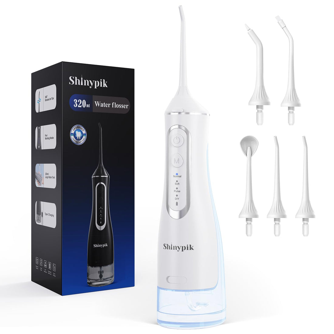 Electric Water Flosser Pick - 320ML Larger Tank 4 Modes Cordless Portable Oral Irrigator,IPX7 Waterproof Dental Flosser,Professional Water Teeth Cleaner Picks for Home Travel (White)