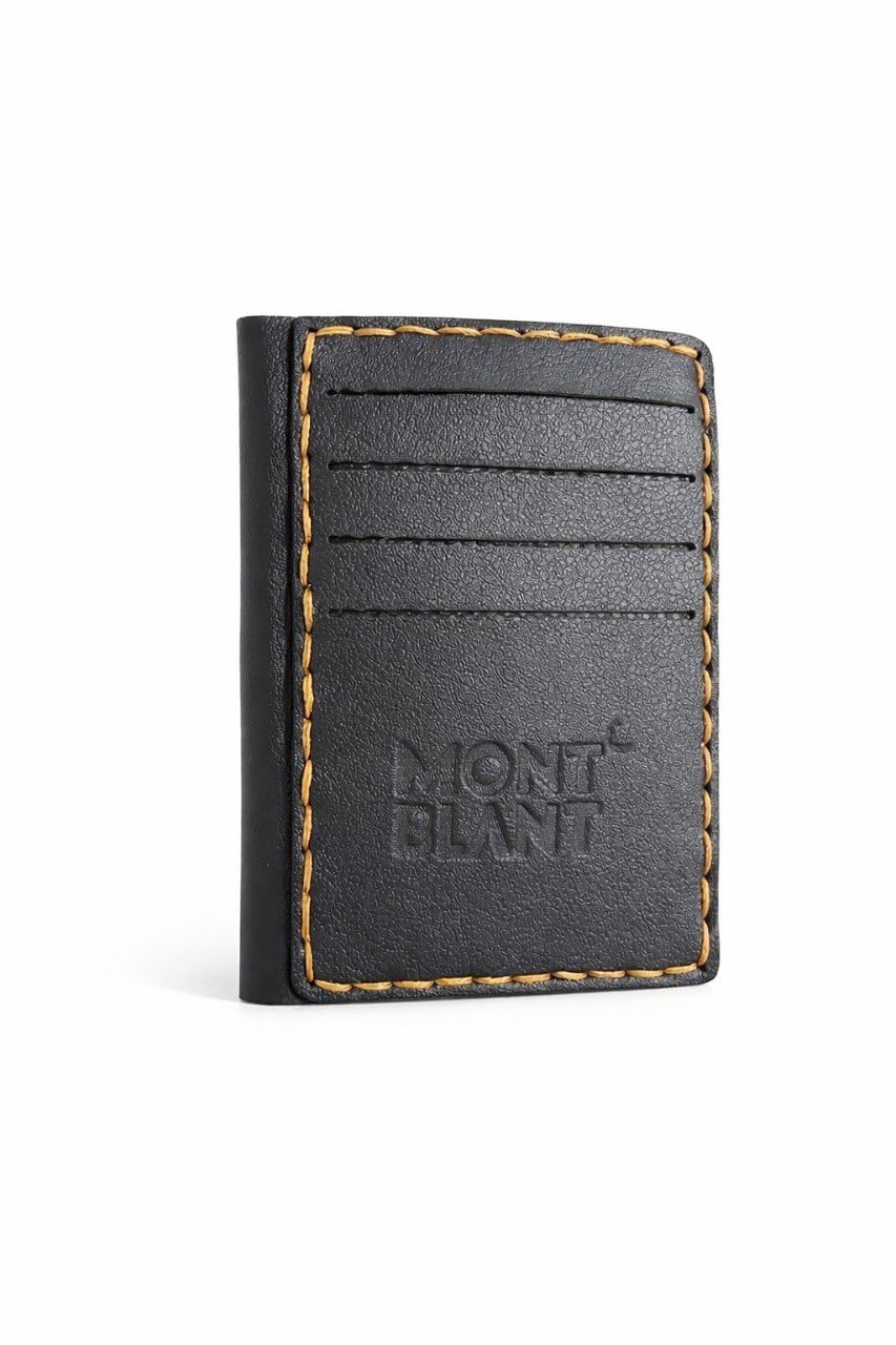Men's Leather Multi Pocket Money Card Wallet Black Brown (Black)