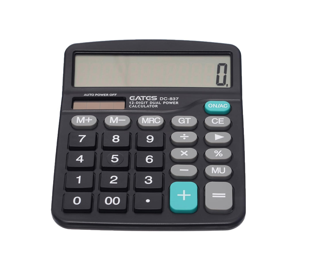 DC-837 Desktop Electronic Calculator 12 Digits with Dual Power and Big Touch-Key Design - Black