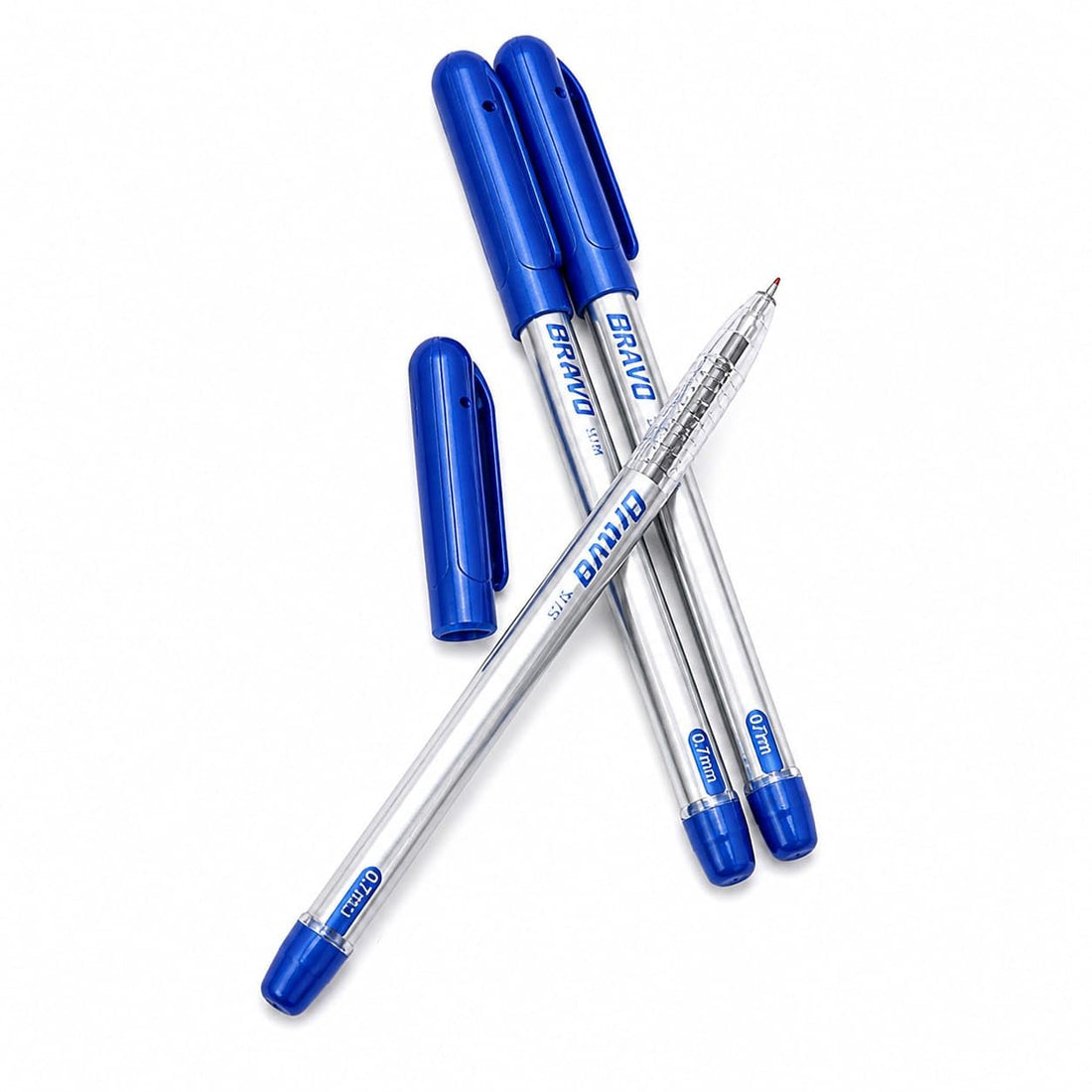 Bravo Slim Ballpoint Pens, Blue, 0.7mm Needle Tip, Office Use, 3 Count