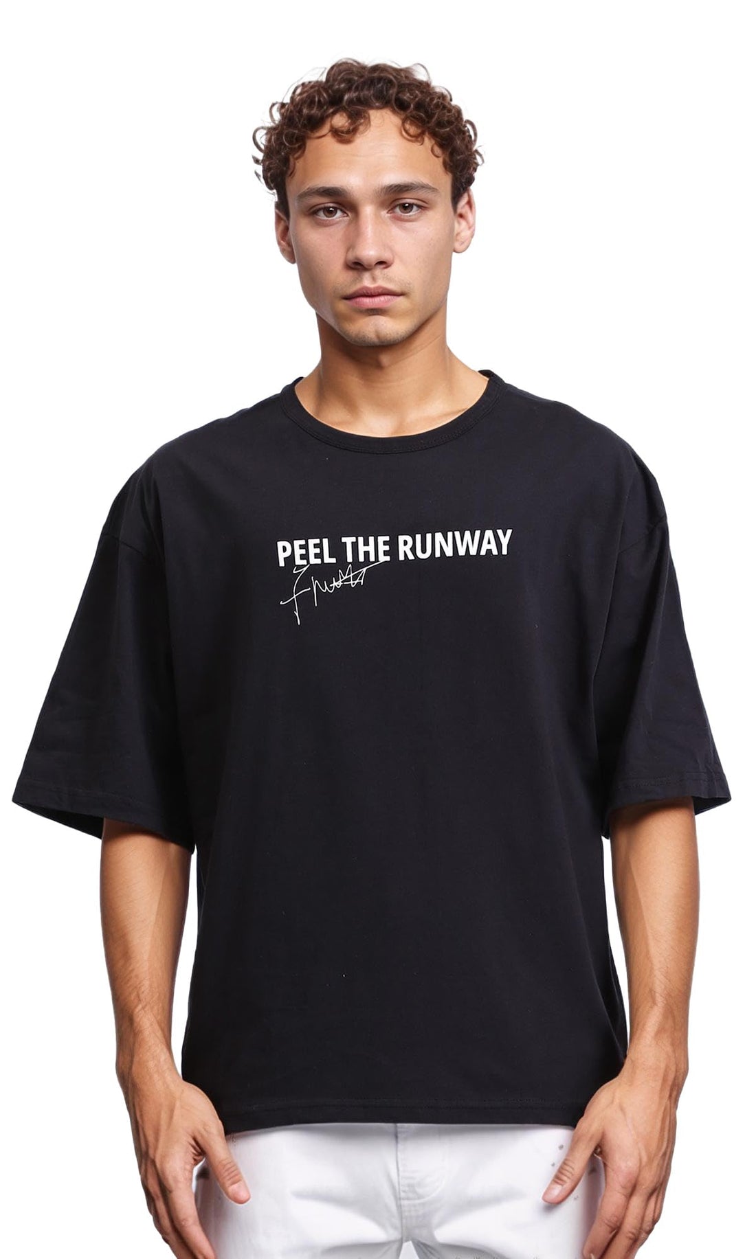 Ravin Loose Fit Printed "Peel The Runway" Tee - White, For Men, Black, S