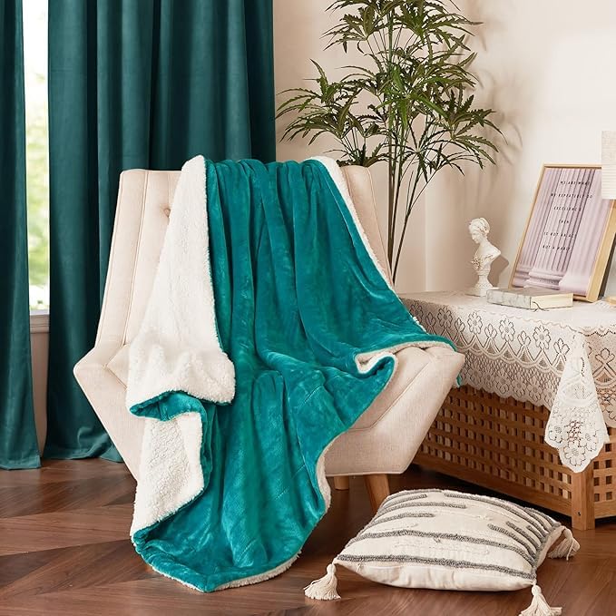 Soft Warm Thick Throw Blanket - Fleece Sherpa Blanket 150x200cm Teal