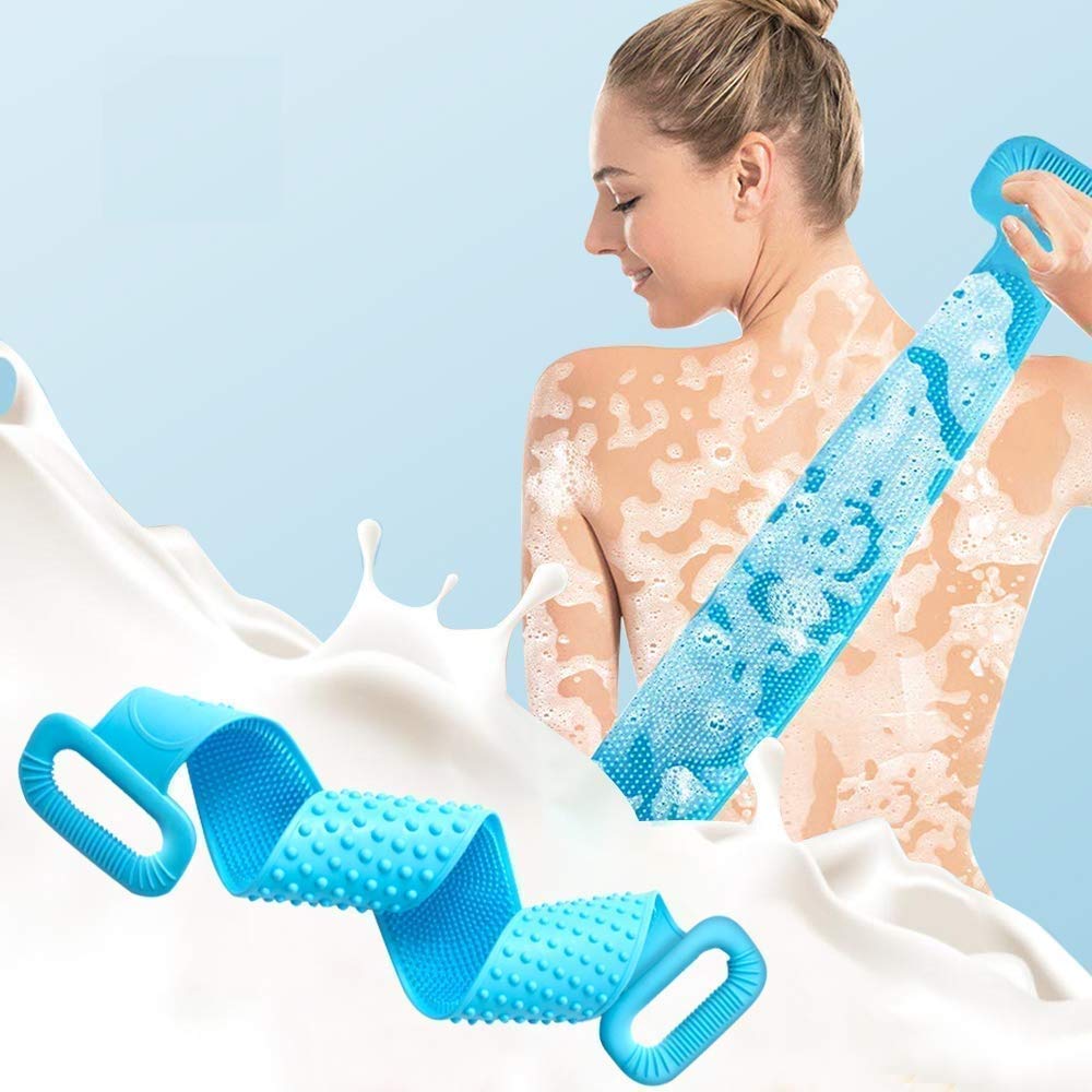 SPAREQUE Silicone Bath Body Brush,Exfoliating Long Body Back Scrubber for Shower h Soft Bristles for Men and Women, Improves Blood Circulation, Skin Health