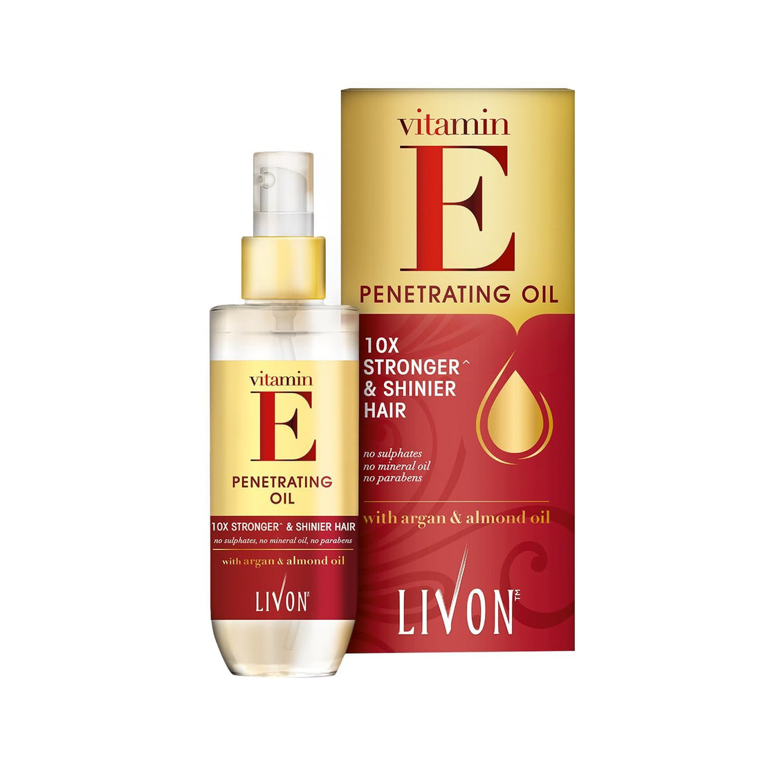Livon Vitamin E Penetrating Serum Oil For Stronger & Shinier Hair |Enriched With Argan & Almond Oil | No Sulphate Parabens and Mineral Oil | No Weigh Down | Satin Shine | Perfect Manageability - 100ml