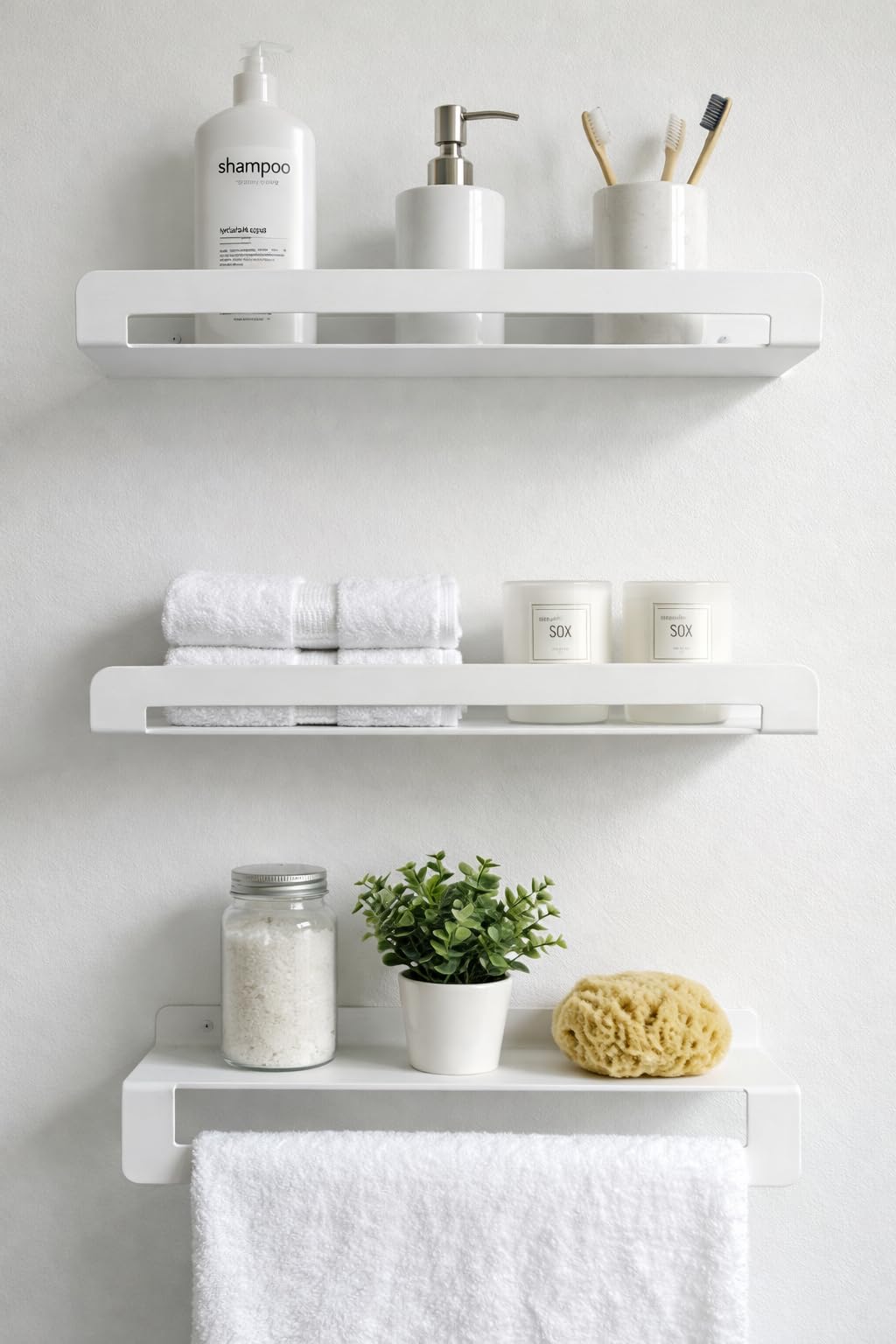 Stainless Steel Floating Shelves Set – 100% Rustproof Metal Bathroom & Kitchen Shelves with Electrostatic Powder Coating, Wall Mounted Storage Rack 40×12×5 cm (White)