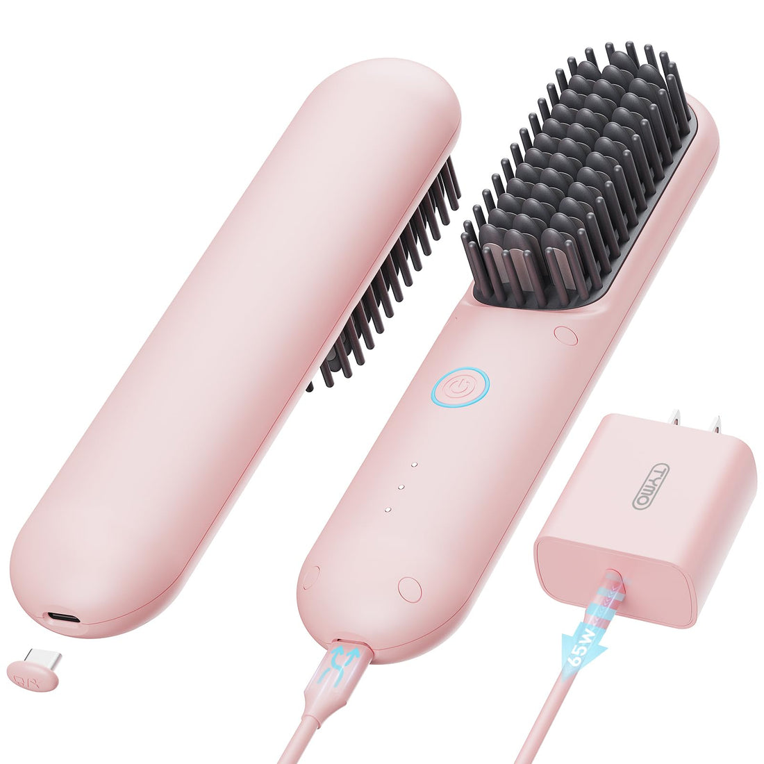 TYMO PORTA Mini Cordless Hair Straightener Brush, Portable Hair Straightener Comb with USB Rechargeable Feature, Negative Ion Hair Straightener Brush for women, Anti-Scald & Auto-Off, Pink