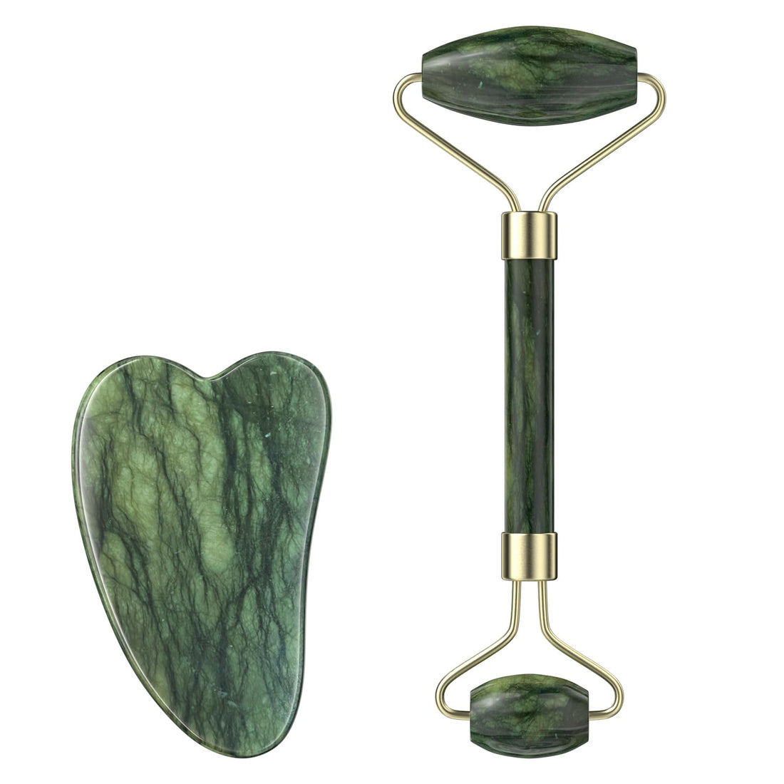 Rseuphiee Jade Face Massager, Gua Sha & Roller Set, Stress Relief & Skin Care, Manual/Hand-Powered Motion