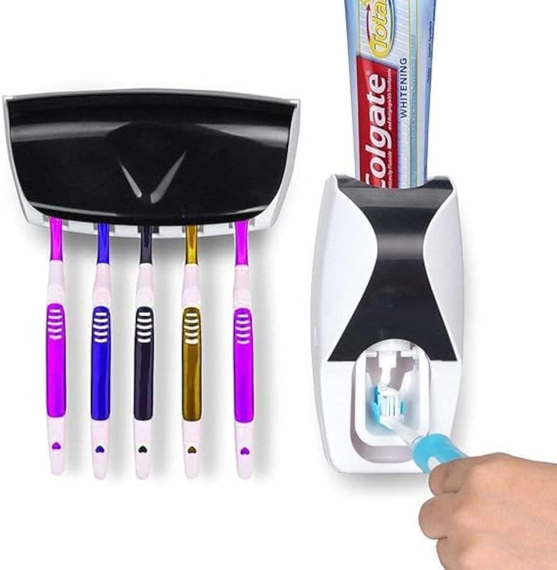 Krush Automatic Toothpaste Dispenser, Press to Paste Toothpaste Squeezer and 5 Toothbrush Holders Bathroom Organizer (Multi ACRYLONITRILE - BUTADIENE - STYRENE - Plastic)
