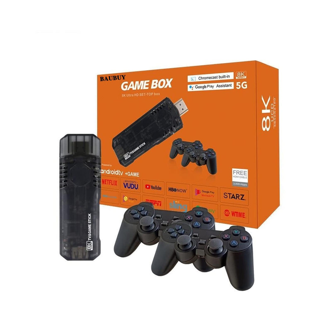 BAUBUY Mini Game Stick X8 8k Video Portable Classic Arcade Box Game Console 64GB Lite 4k 10000 Game Stick