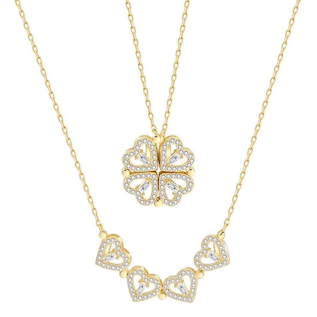 SALVE 2 in 1 Dual Styling Chic Magnetic Clover Pendant for Women | Chain for Girls Locket Simple Necklace | Adjustable Dainty Cute Necklace Neck Chain