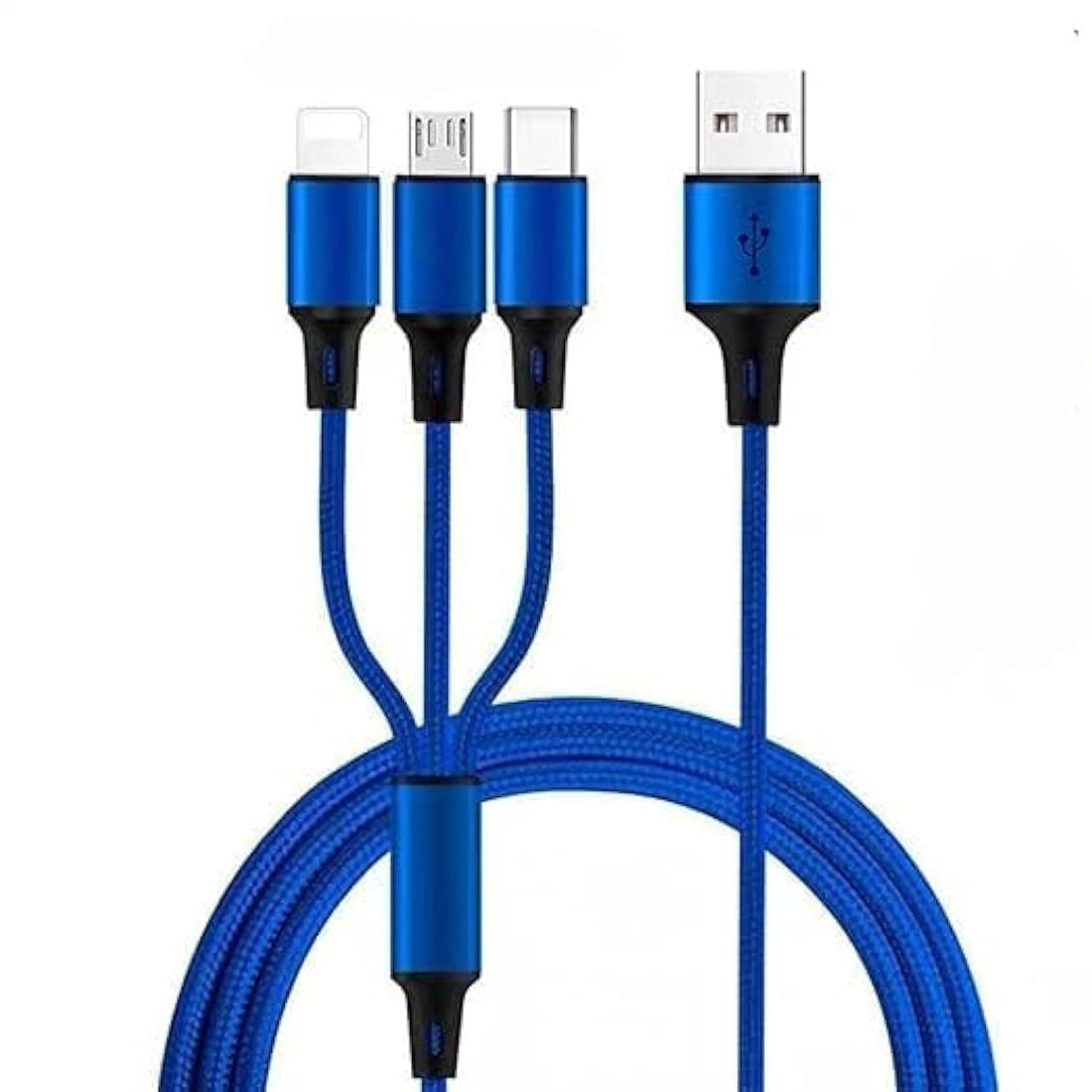 Multi Charging Cable 3 in 1 Nylon Braided Multi USB Cable Multiple Charger Fast Charging Cord Compatible with Most Smart Phones & Pads (Blue)