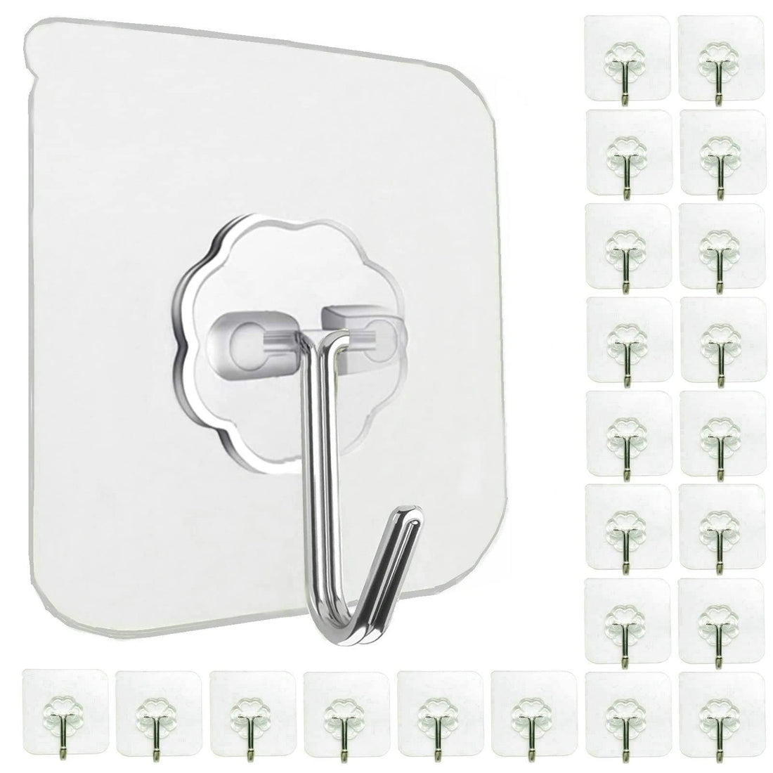 Wonka Jwxstore Wall Hooks 24 Pack 22lb(Max) Transparent Reusable Seamless Hooks, Waterproof and Oilproof, Bathroom Kitchen Towel and Ceiling Self Adhesive Hooks