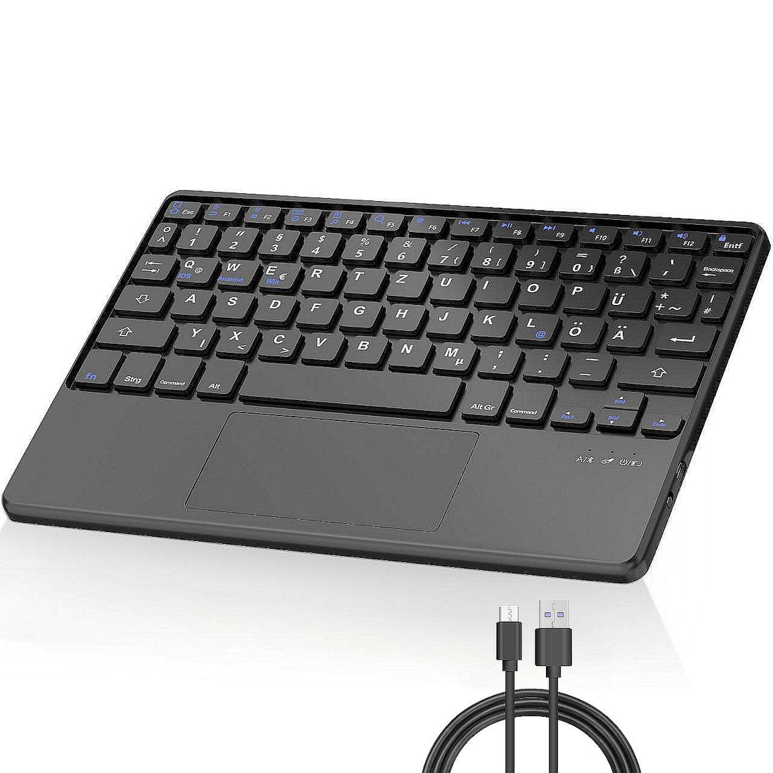 FOGARI Wireless Bluetooth Keyboard with Trackpad - QWERTZ Touchpad Keyboard Compatible with iPad 9.7/10.2/Pro 11/Pro 12.9/iPad Air, Samsung/Huawei/Xiaomi Pad, Black