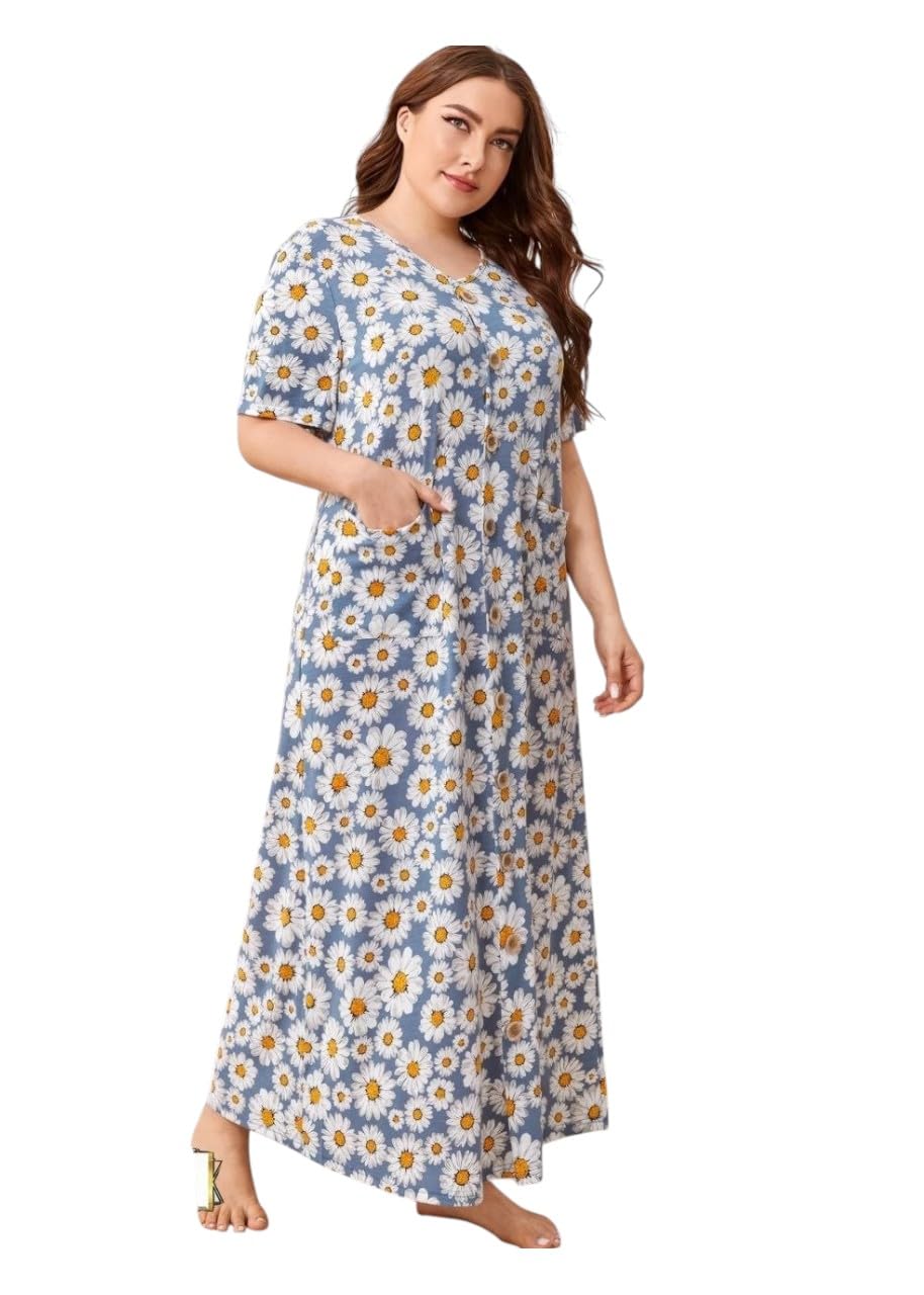 Floral Print Button Front Comfy Petit Dress - One Size