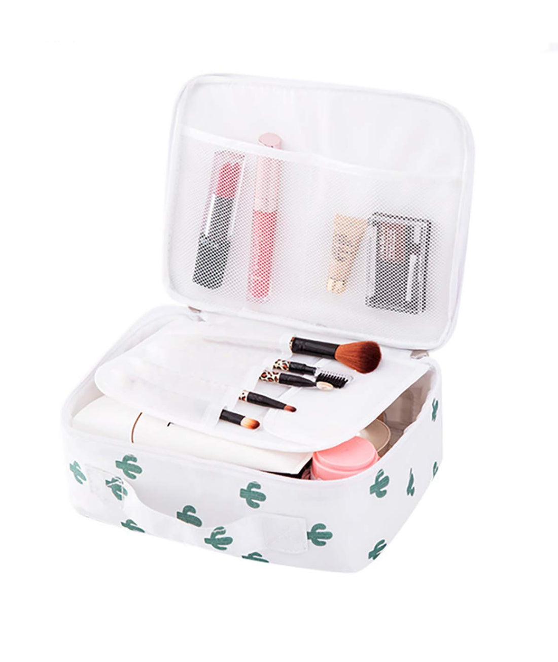 Simple and Multifunctional Folding Toiletry Bag (Exquisite Cactus Pattern), Portable Storage Bag, Travel Cosmetic Bag, Bathing Supplies Storage Bag for Bathroom, With Removable Partition