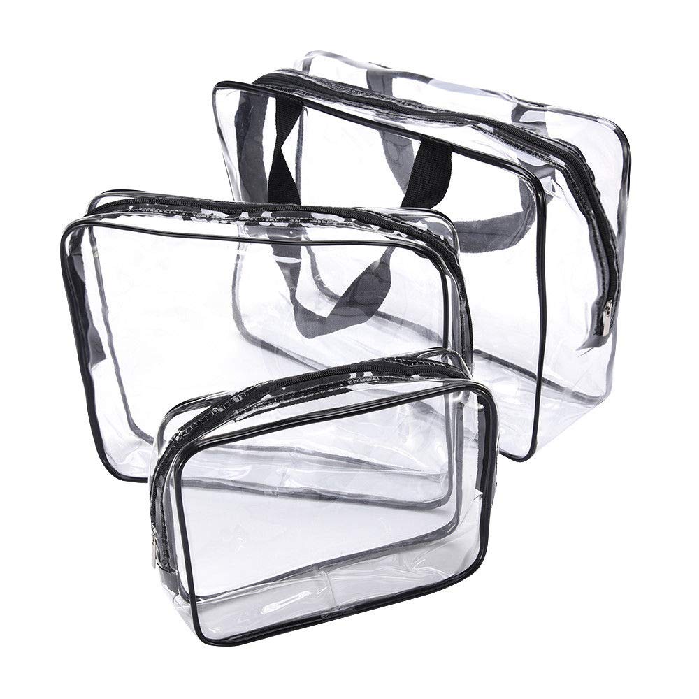 Clear Toiletry Bags 3 in 1 Black Makeup Bags Waterproof PVC Travel Cases Cosmetics Organiser Portable Luggage Pouch Christmas Gifts
