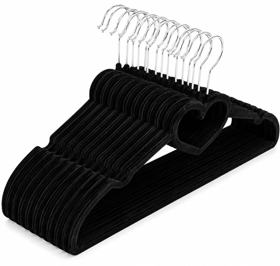 Multifunctional Heart-Shaped Velvet Hangers (10 Pack) – Non-Slip Closet Organizer for Clothes, Dresses & Tops – Space Saving, Soft Velvet, Cute Design for Women & Girls (10 Black)