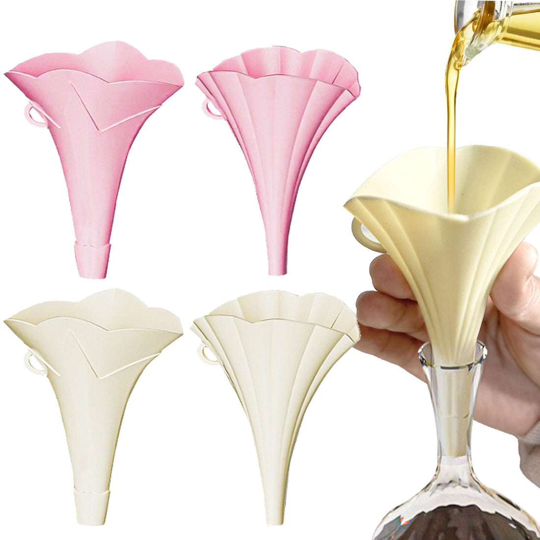 Spaceshoop Kitchen Funnel Set of 4 Foldable Silicone Flower Shape Jars Bottle Liquid Transfer